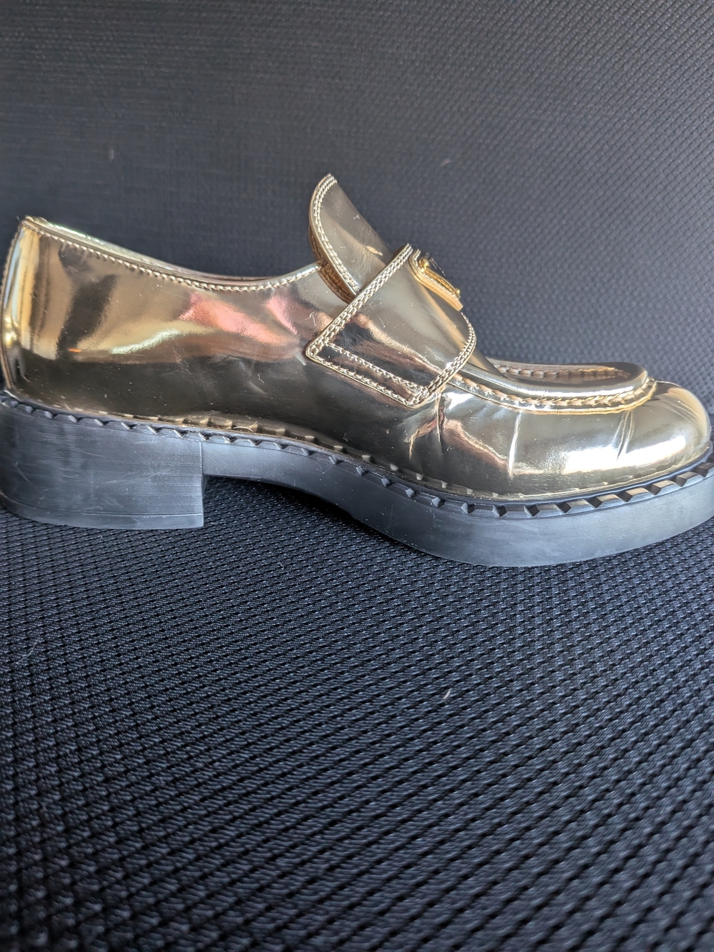 Prada Women’s Metallic Gold Leather Loafers - Picture 12 of 16